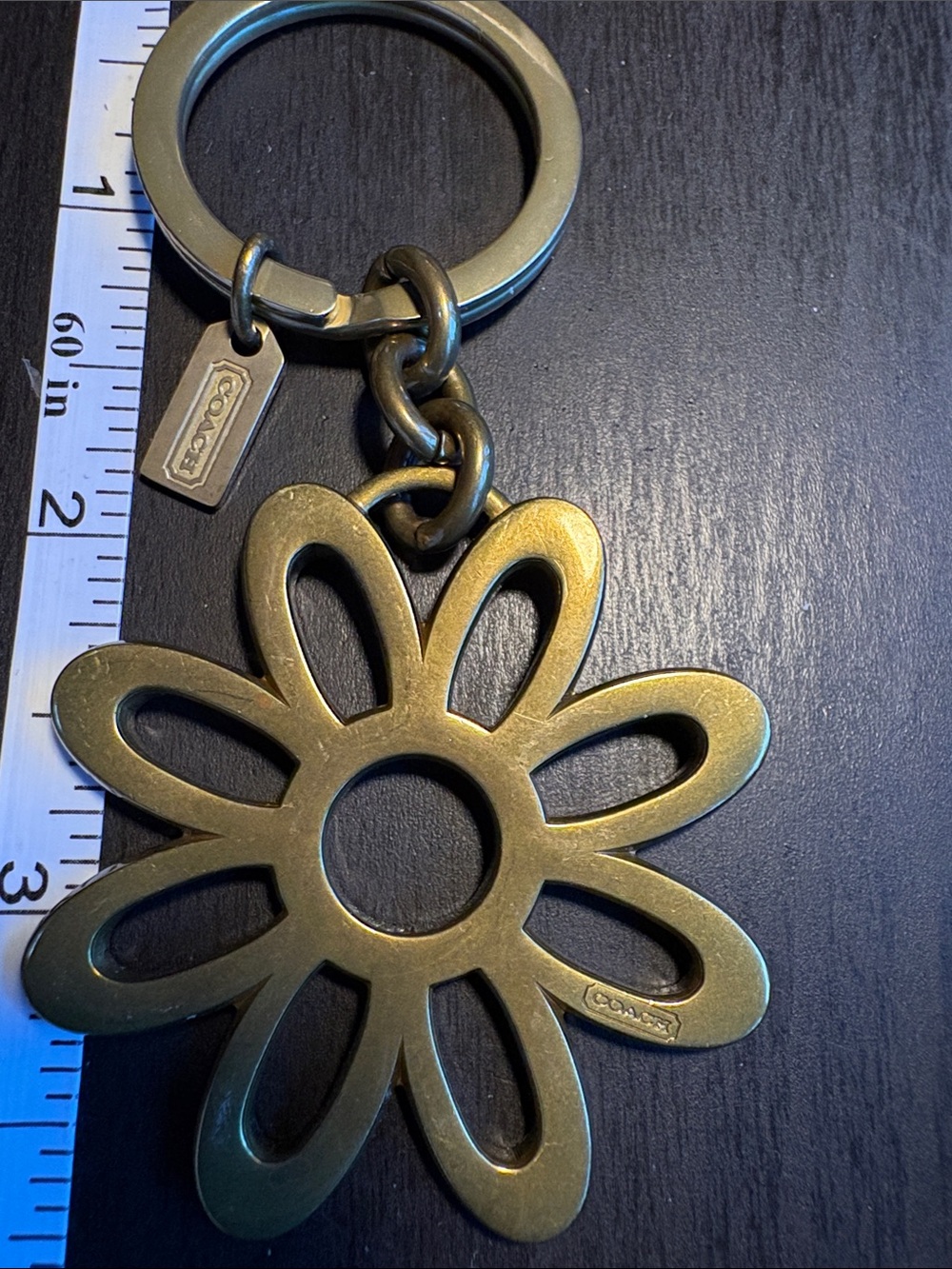 Coach Antique Brass Daisy Charm Keyring